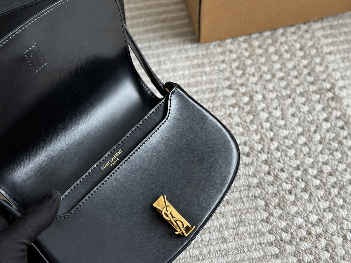Saint Laurent YSL Black Leather Crossbody Bag with Gold Hardware