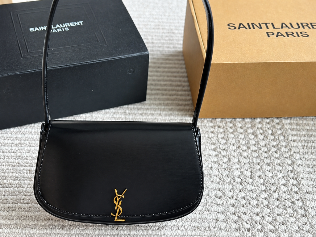 Saint Laurent YSL Black Leather Crossbody Bag with Gold Hardware