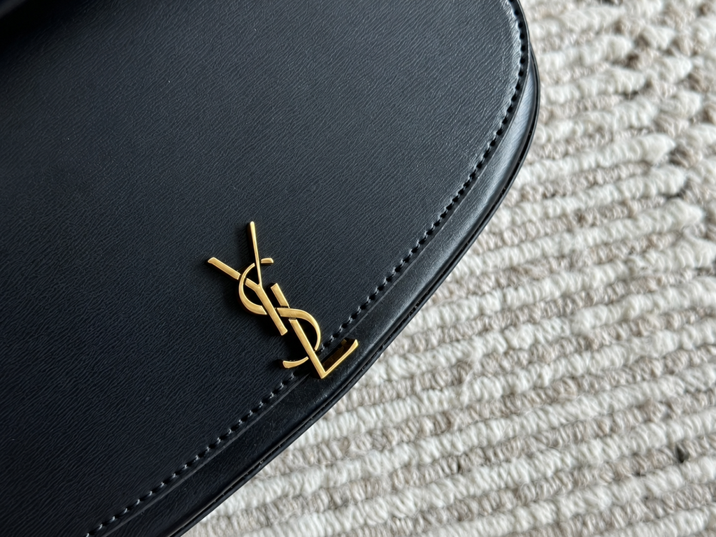 Saint Laurent YSL Black Leather Crossbody Bag with Gold Hardware