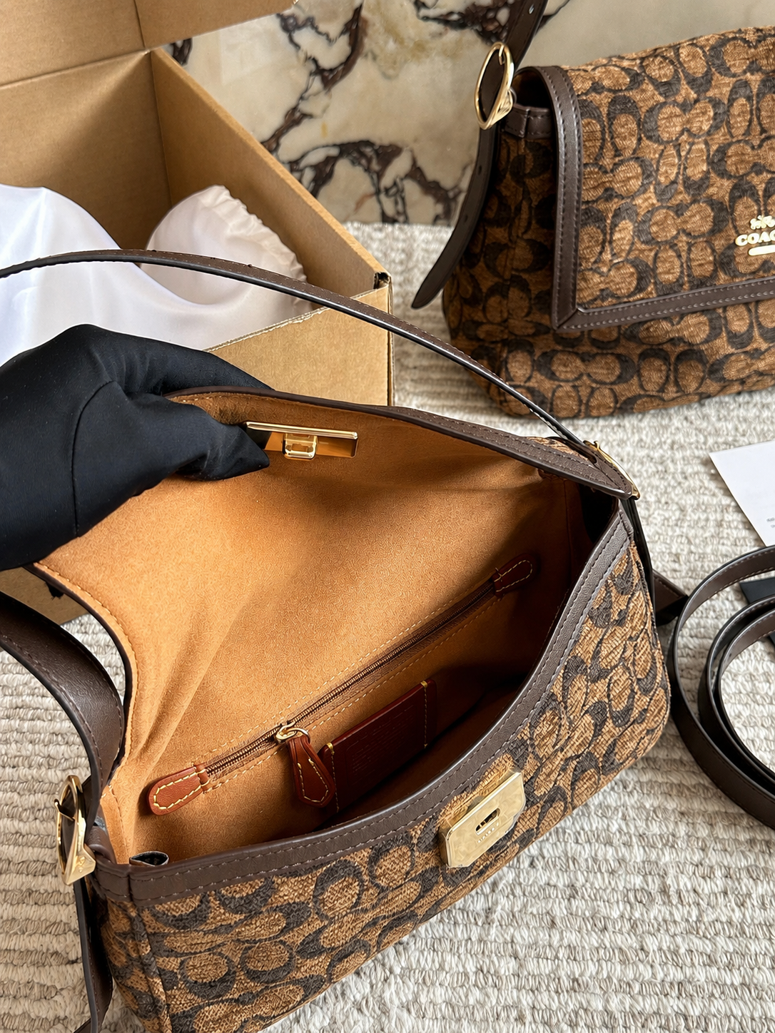 Coach Signature Monogram Crossbody Bag with Gold Hardware