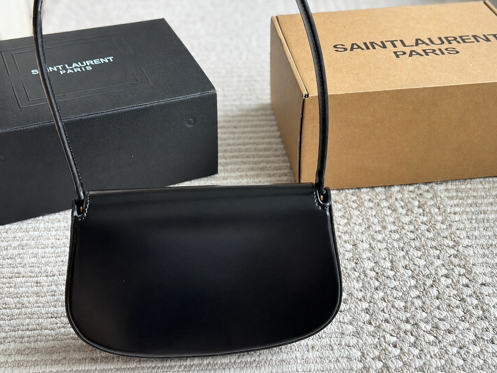 Saint Laurent YSL Black Leather Crossbody Bag with Gold Hardware