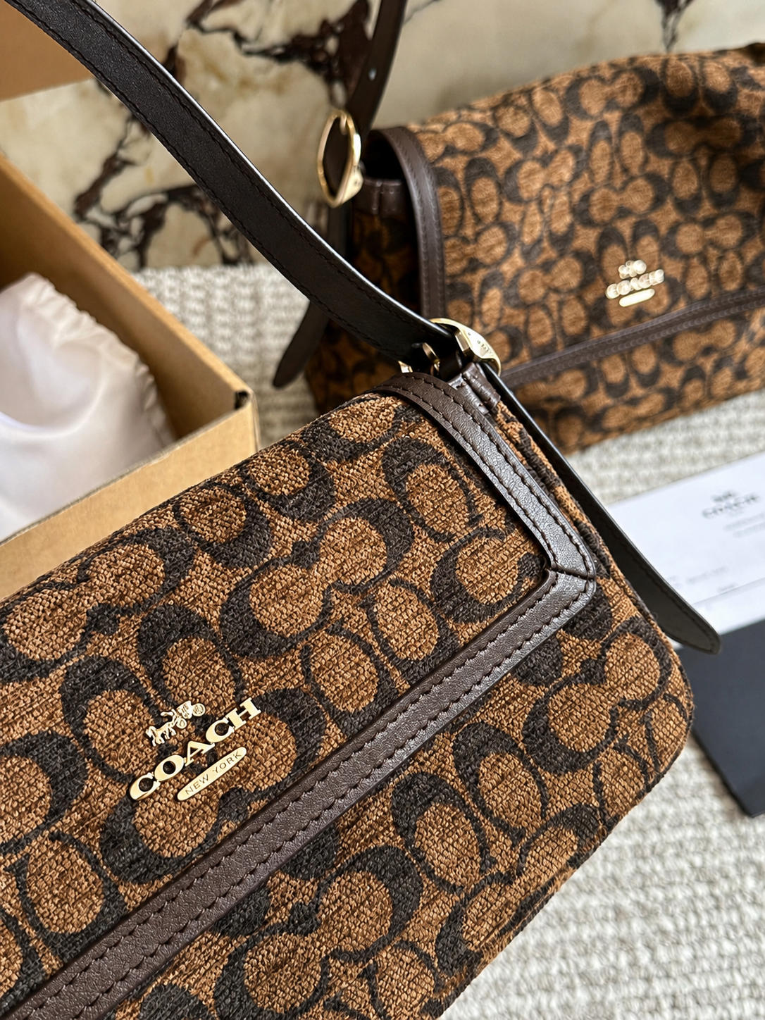 Coach Signature Monogram Crossbody Bag with Gold Hardware