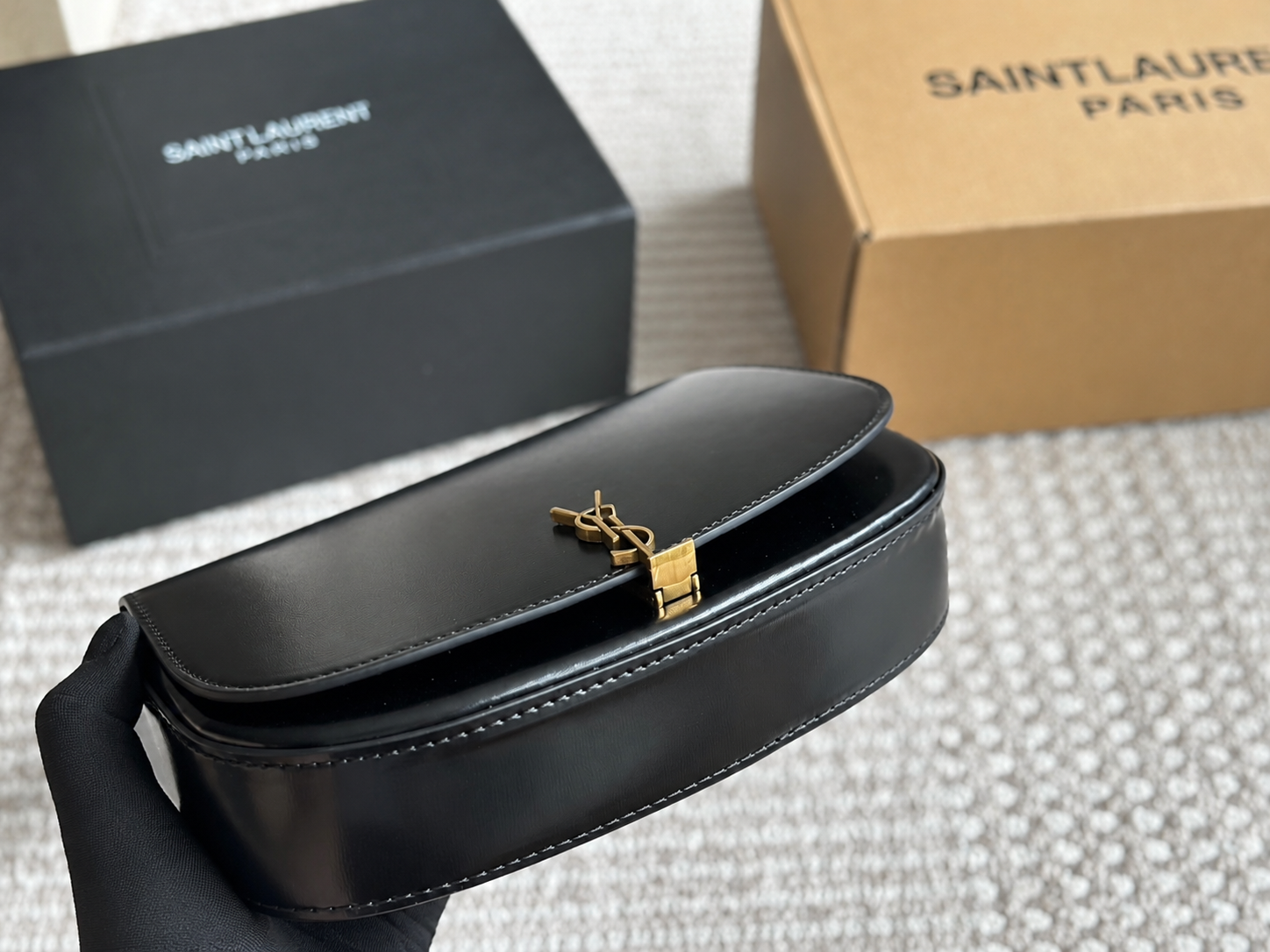 Saint Laurent YSL Black Leather Crossbody Bag with Gold Hardware