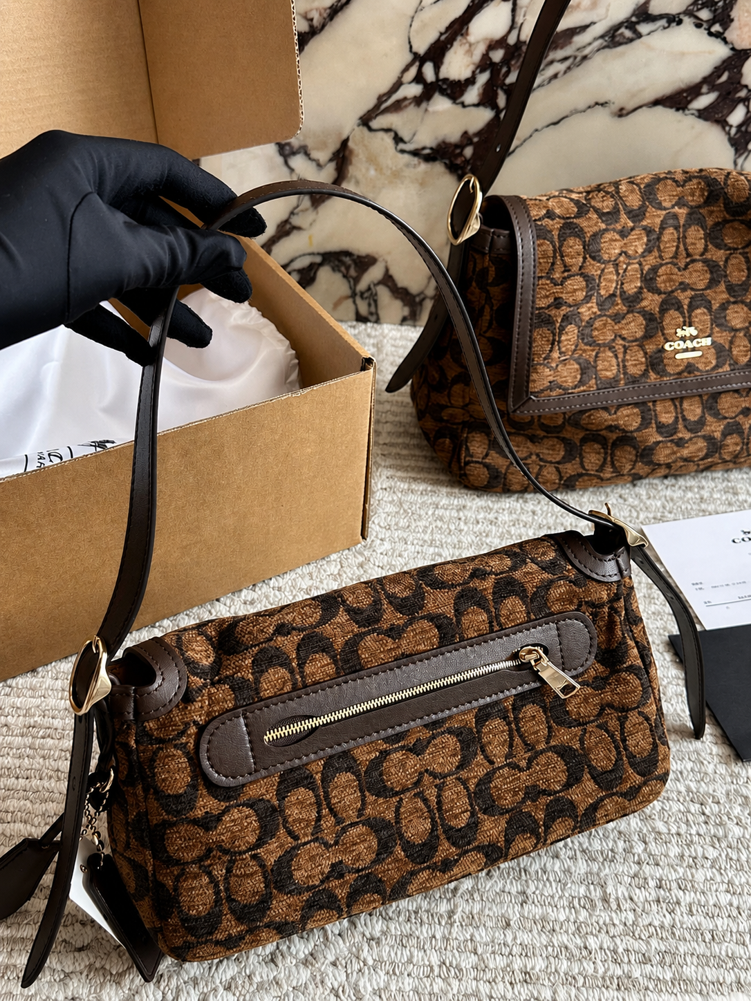 Coach Signature Monogram Crossbody Bag with Gold Hardware
