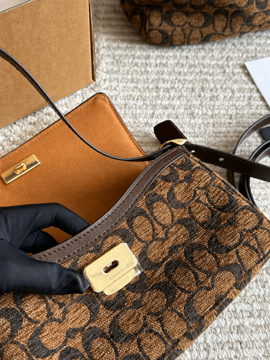 Coach Signature Monogram Crossbody Bag with Gold Hardware