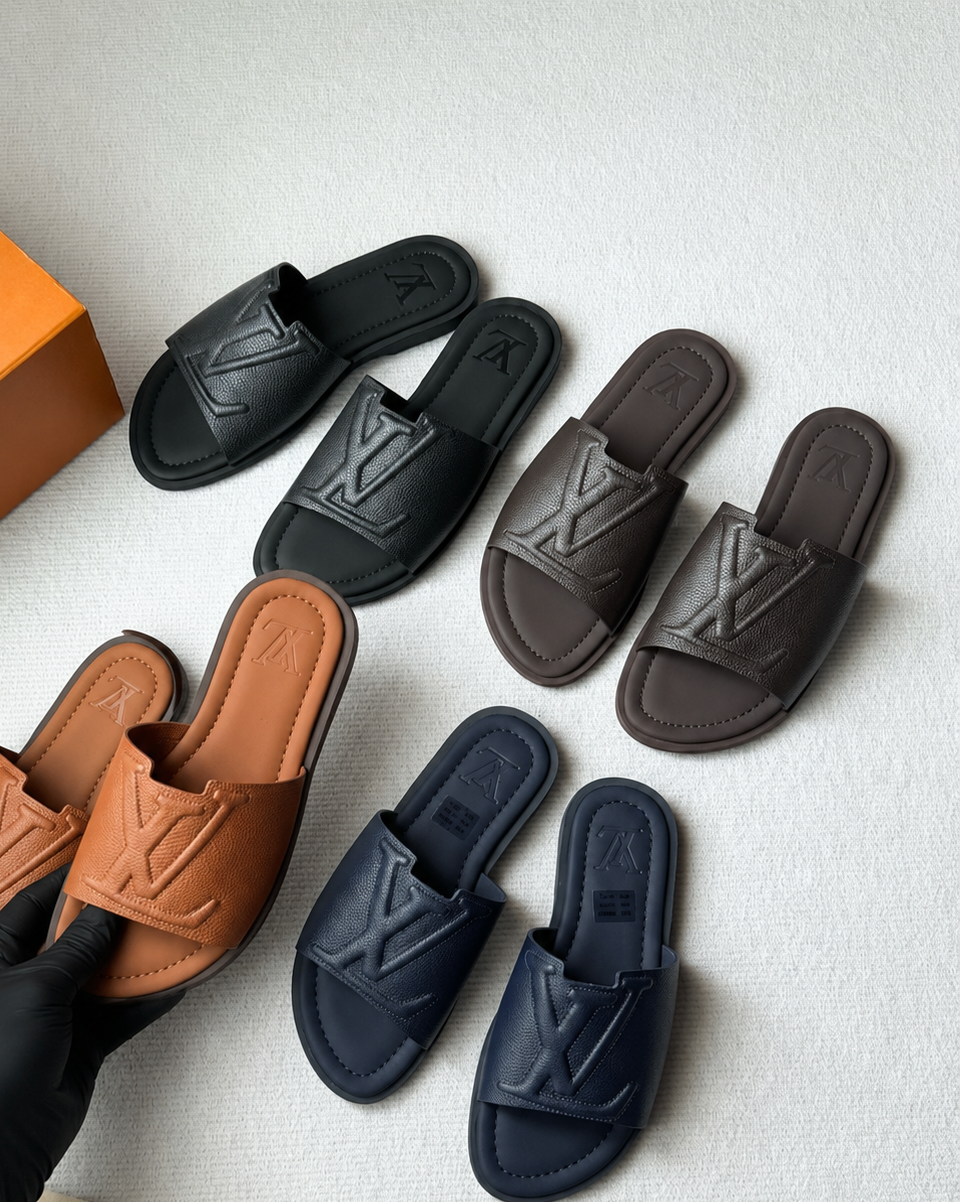 Louis Vuitton LV Embossed Leather Slide Sandals