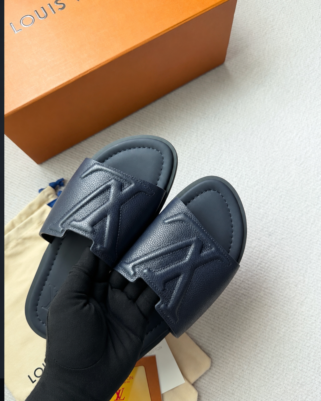 Louis Vuitton LV Embossed Leather Slide Sandals