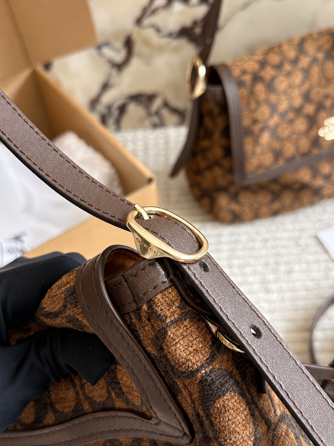 Coach Signature Monogram Crossbody Bag with Gold Hardware