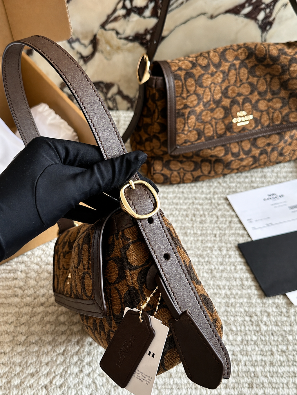 Coach Signature Monogram Crossbody Bag with Gold Hardware