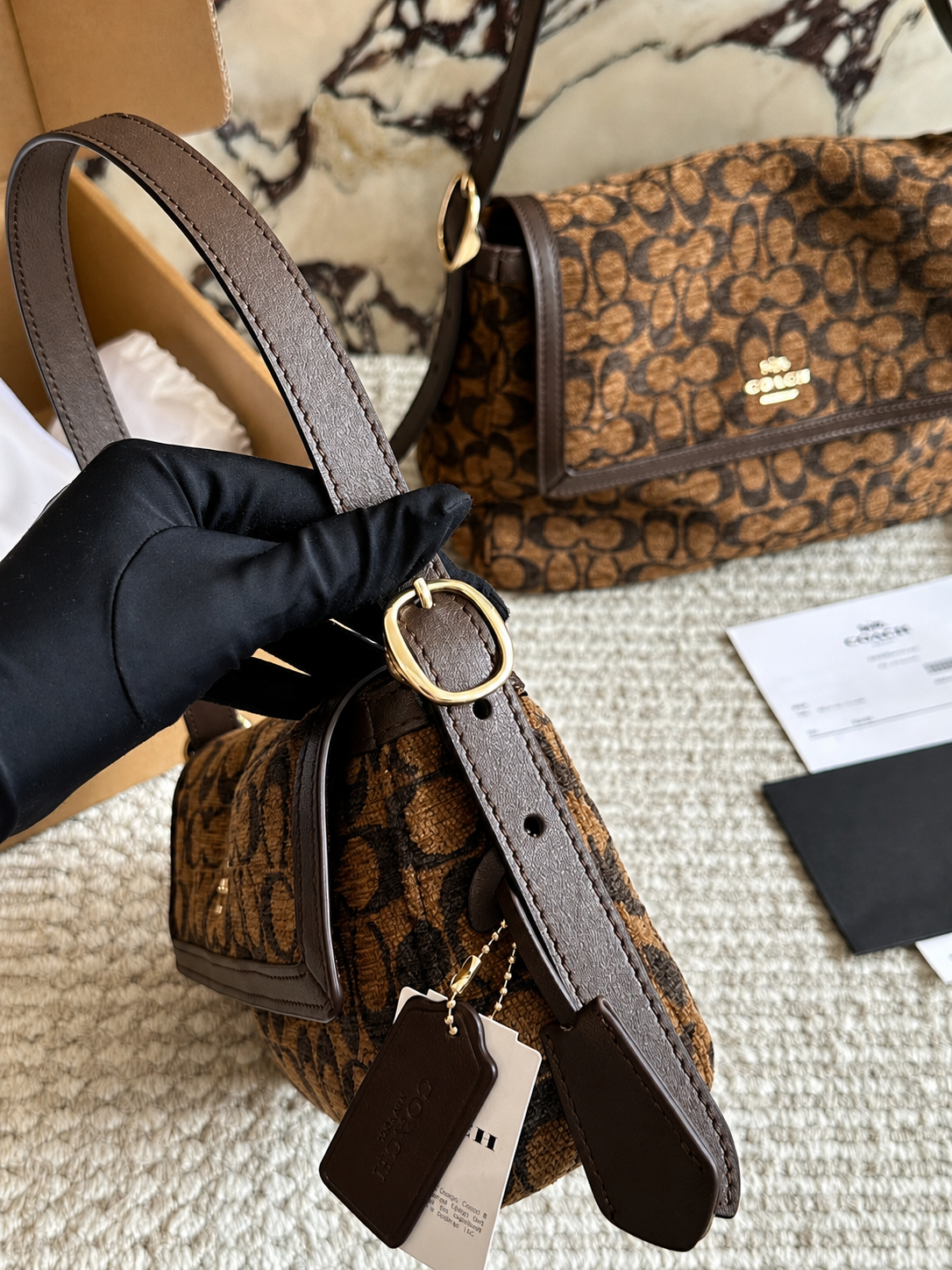 Coach Signature Monogram Crossbody Bag with Gold Hardware
