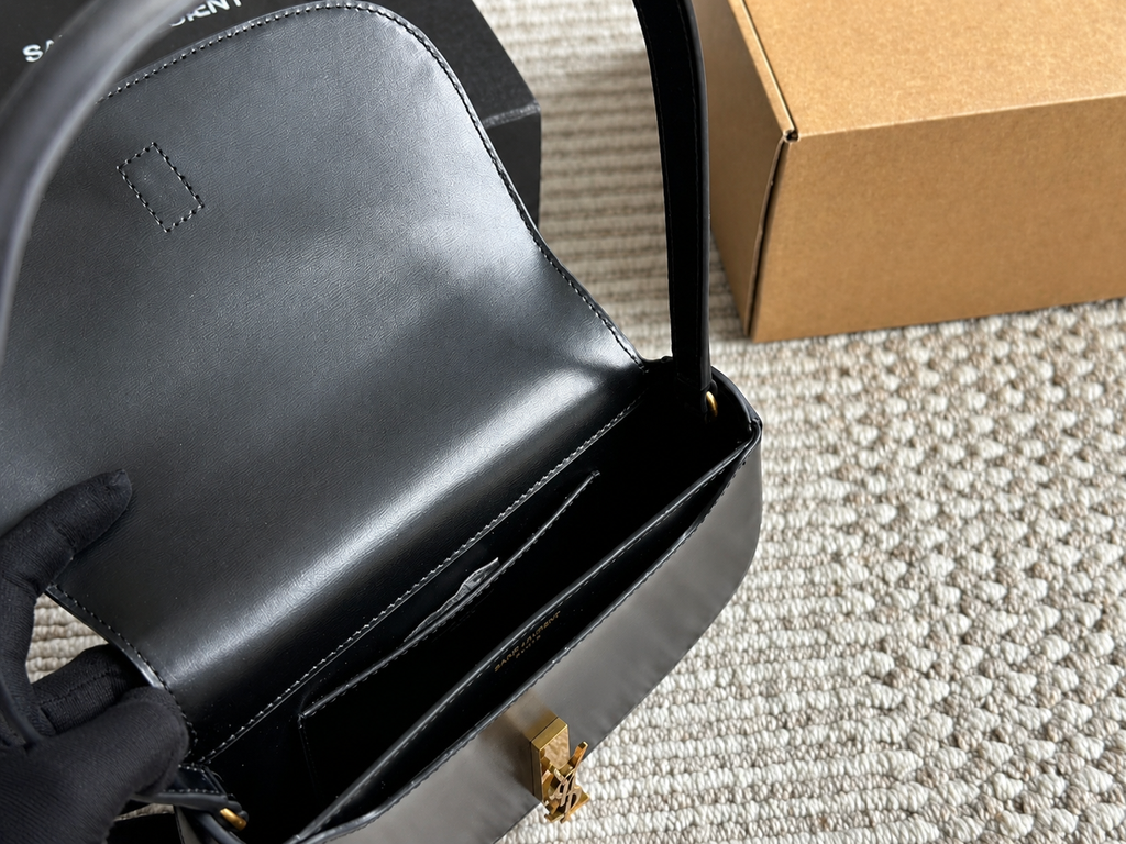 Saint Laurent YSL Black Leather Crossbody Bag with Gold Hardware