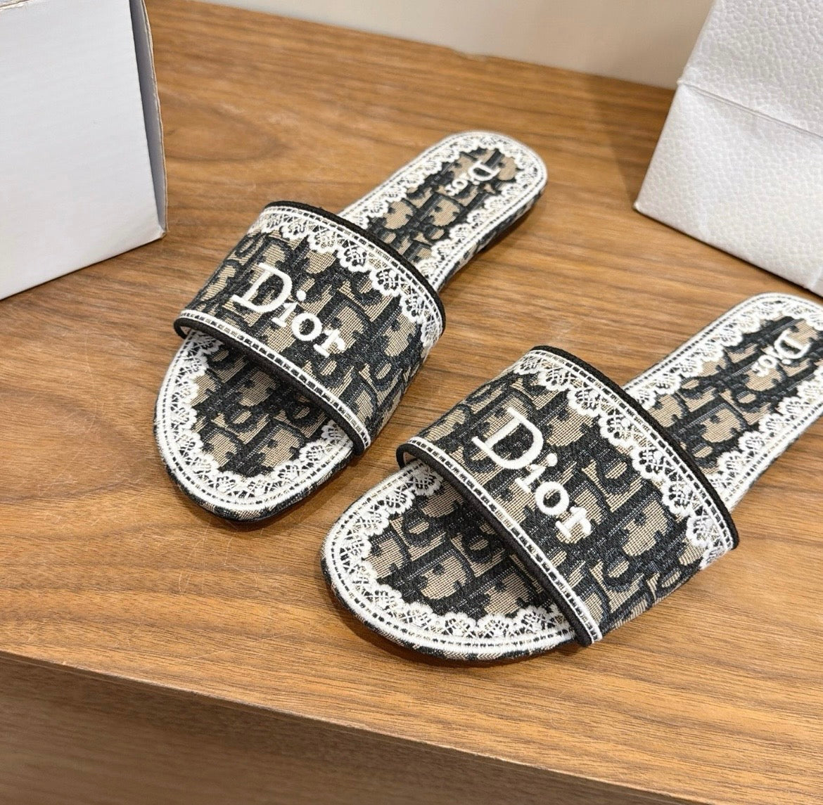 Dior Oblique Monogram Lace Slide Sandal