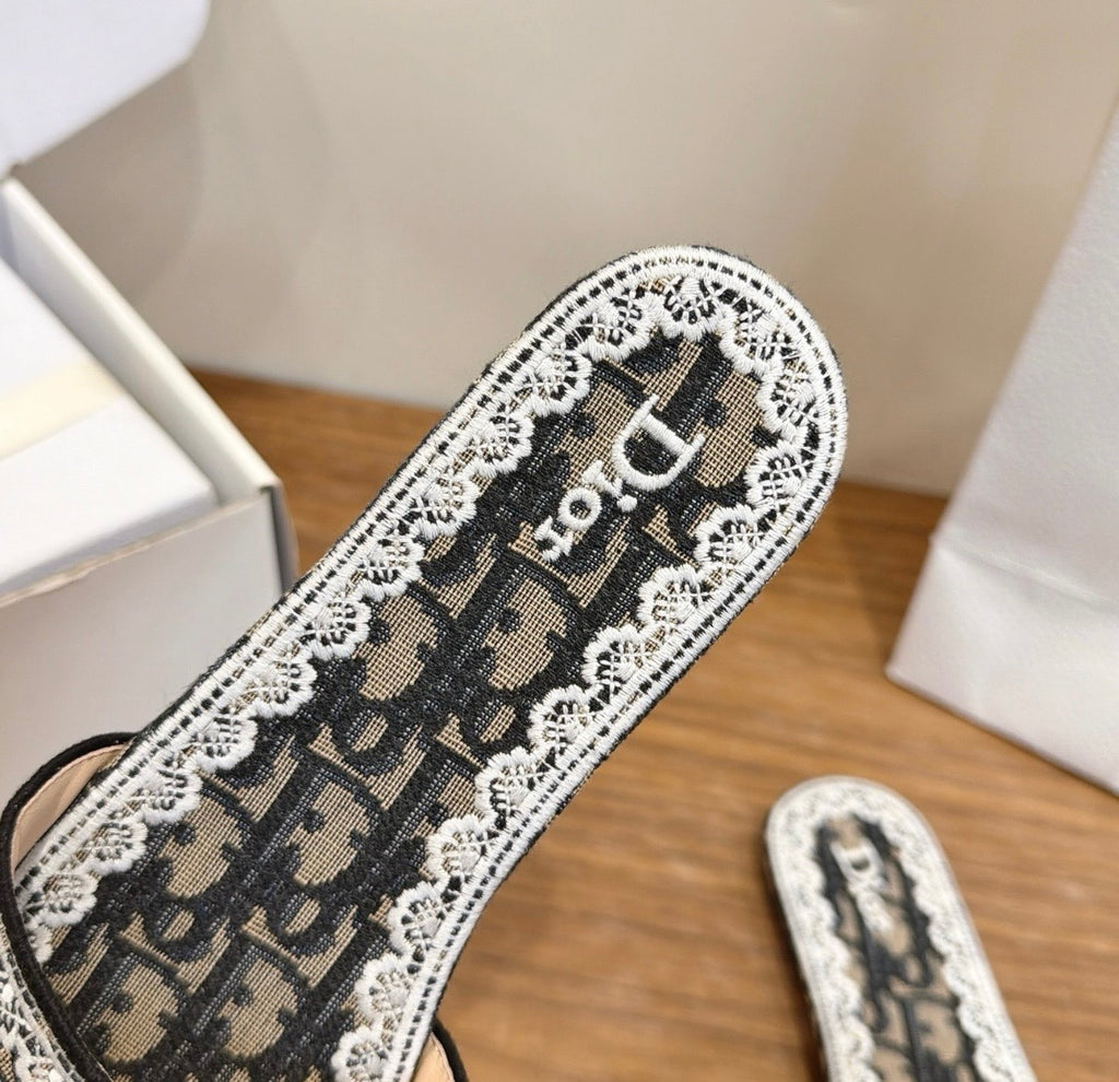 Dior Oblique Monogram Lace Slide Sandal