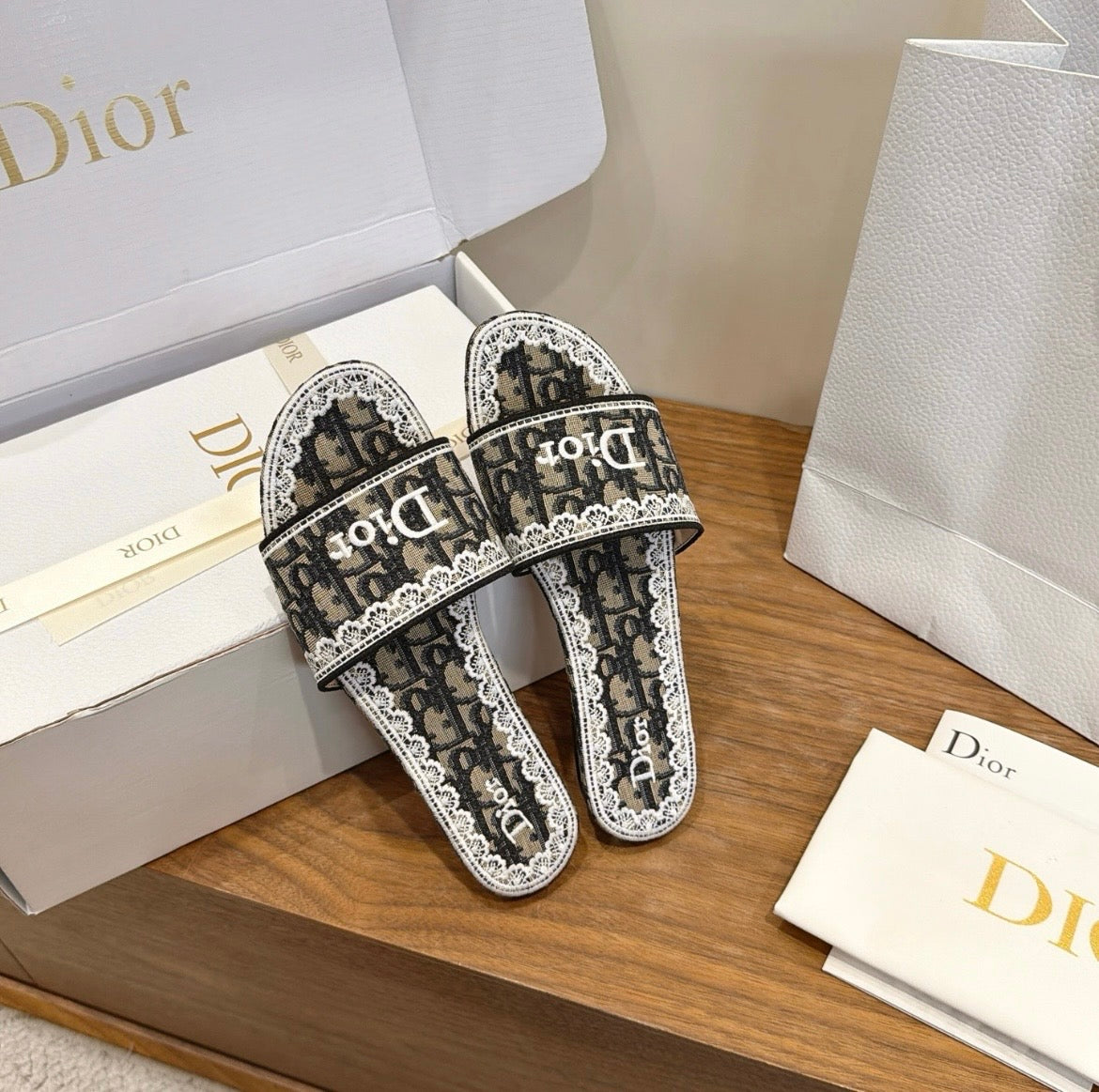 Dior Oblique Monogram Lace Slide Sandal
