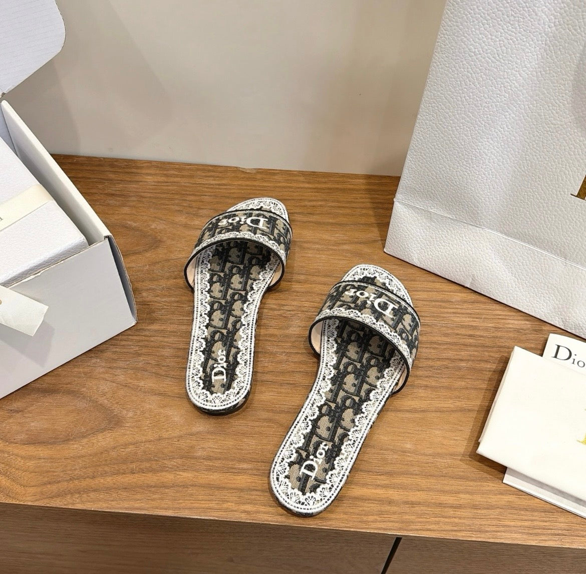 Dior Oblique Monogram Lace Slide Sandal