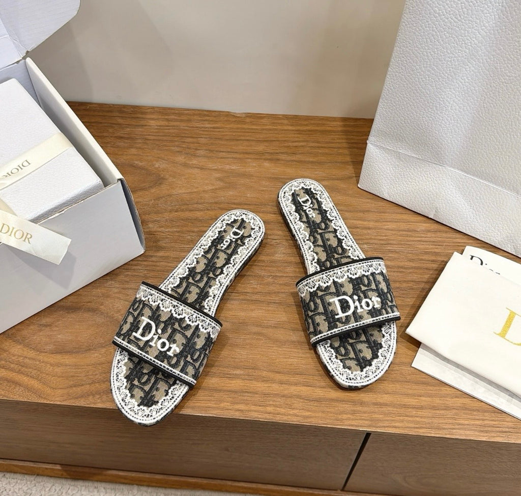 Dior Oblique Monogram Lace Slide Sandal