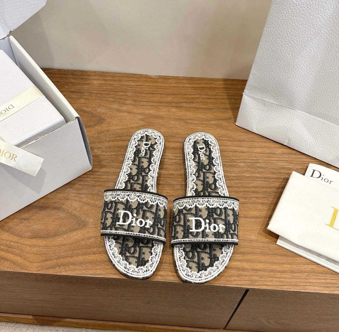 Dior Oblique Monogram Lace Slide Sandal