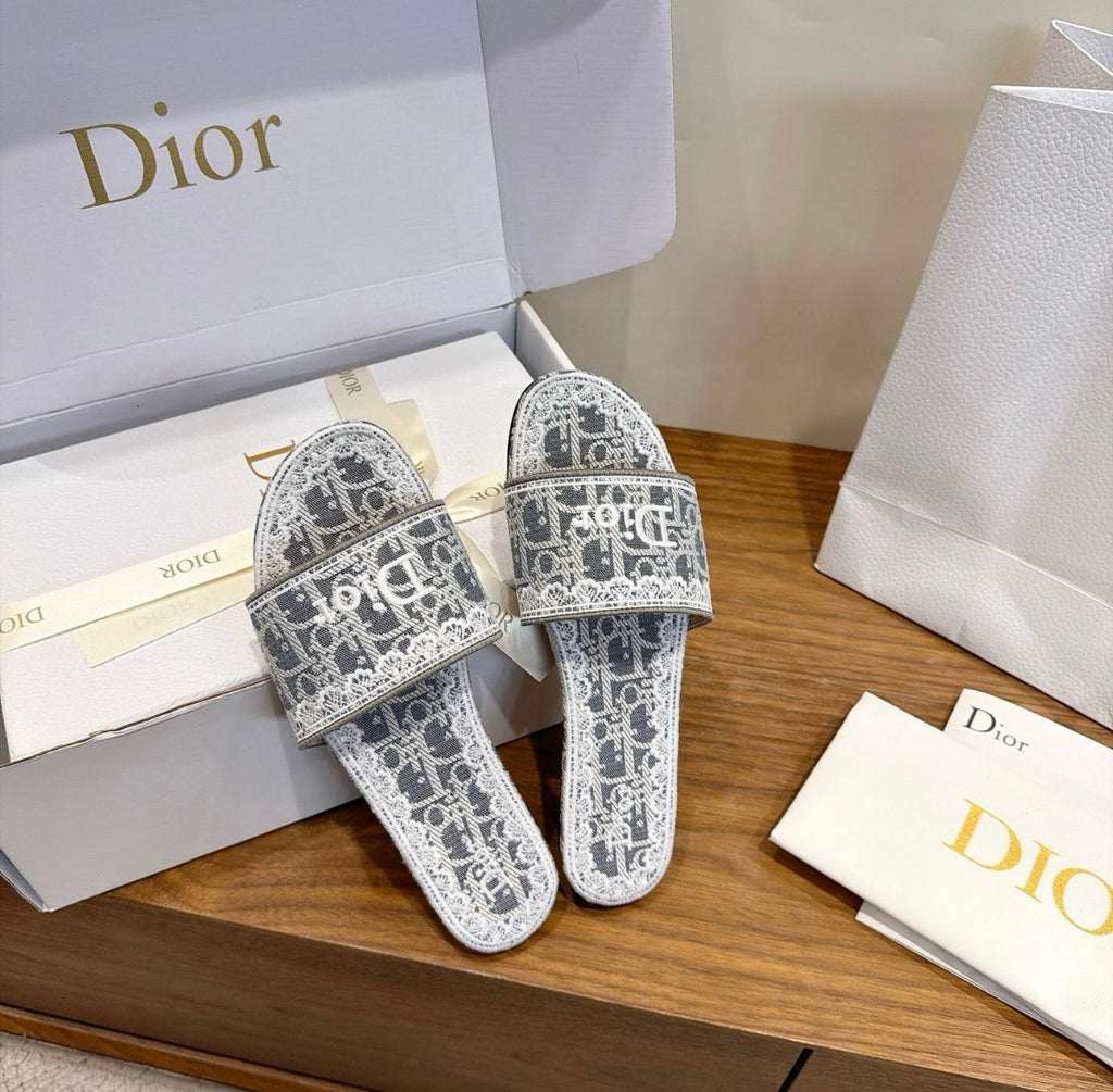 Dior Oblique Monogram Lace Slide Sandal