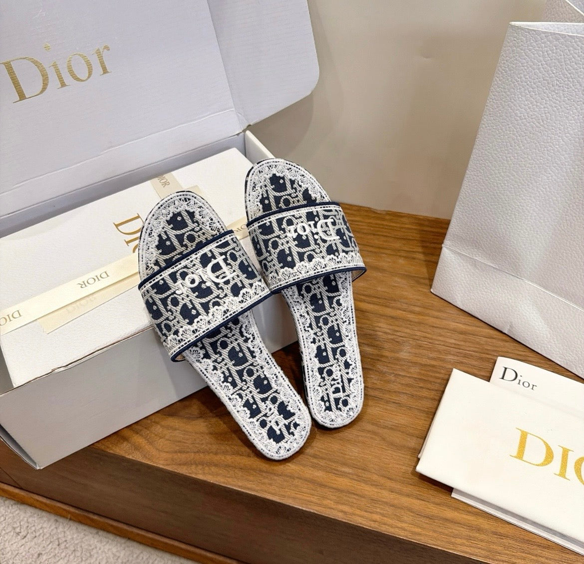 Dior Oblique Monogram Lace Slide Sandal