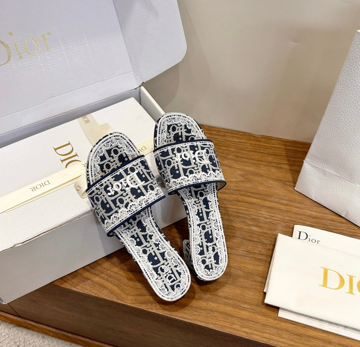 Dior Oblique Monogram Lace Heeled Mule Sandal