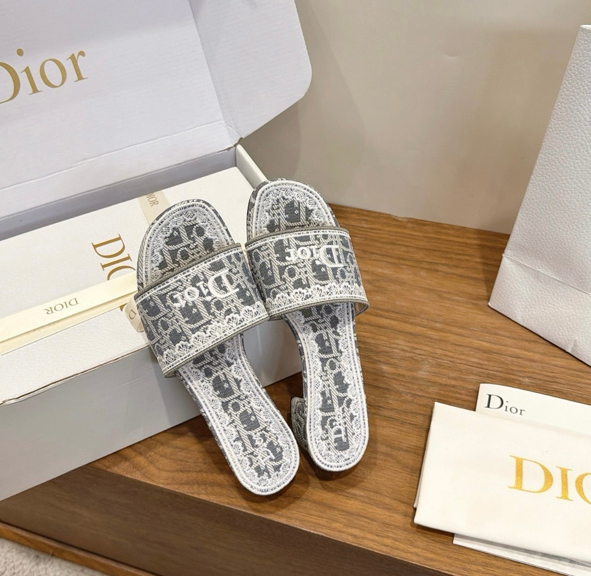 Dior Oblique Monogram Lace Heeled Mule Sandal
