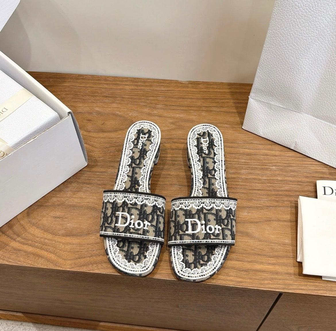 Dior Oblique Monogram Lace Heeled Mule Sandal