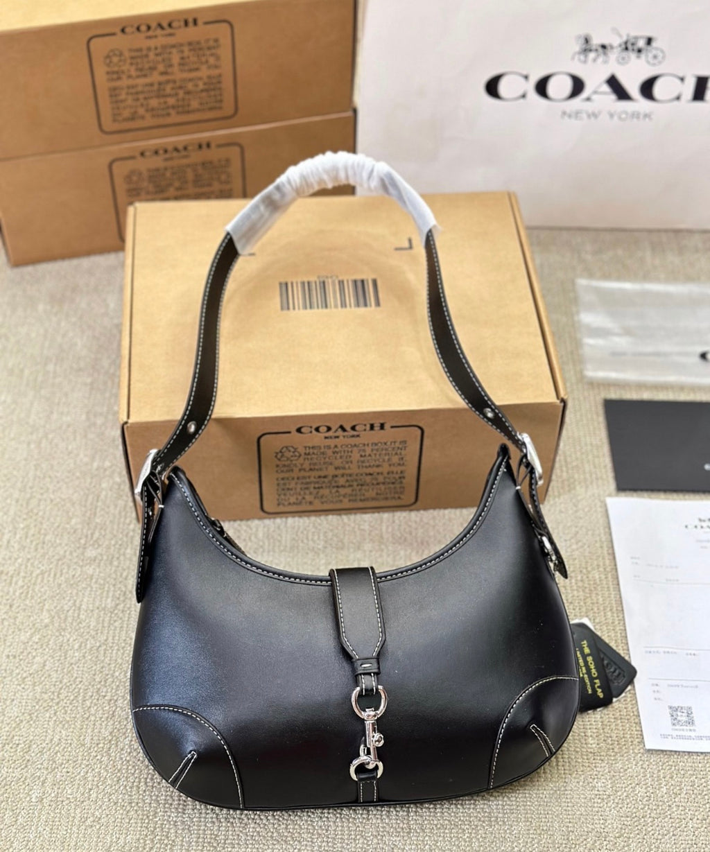Coach Black Leather Shoulder Bag with Silver Hardware