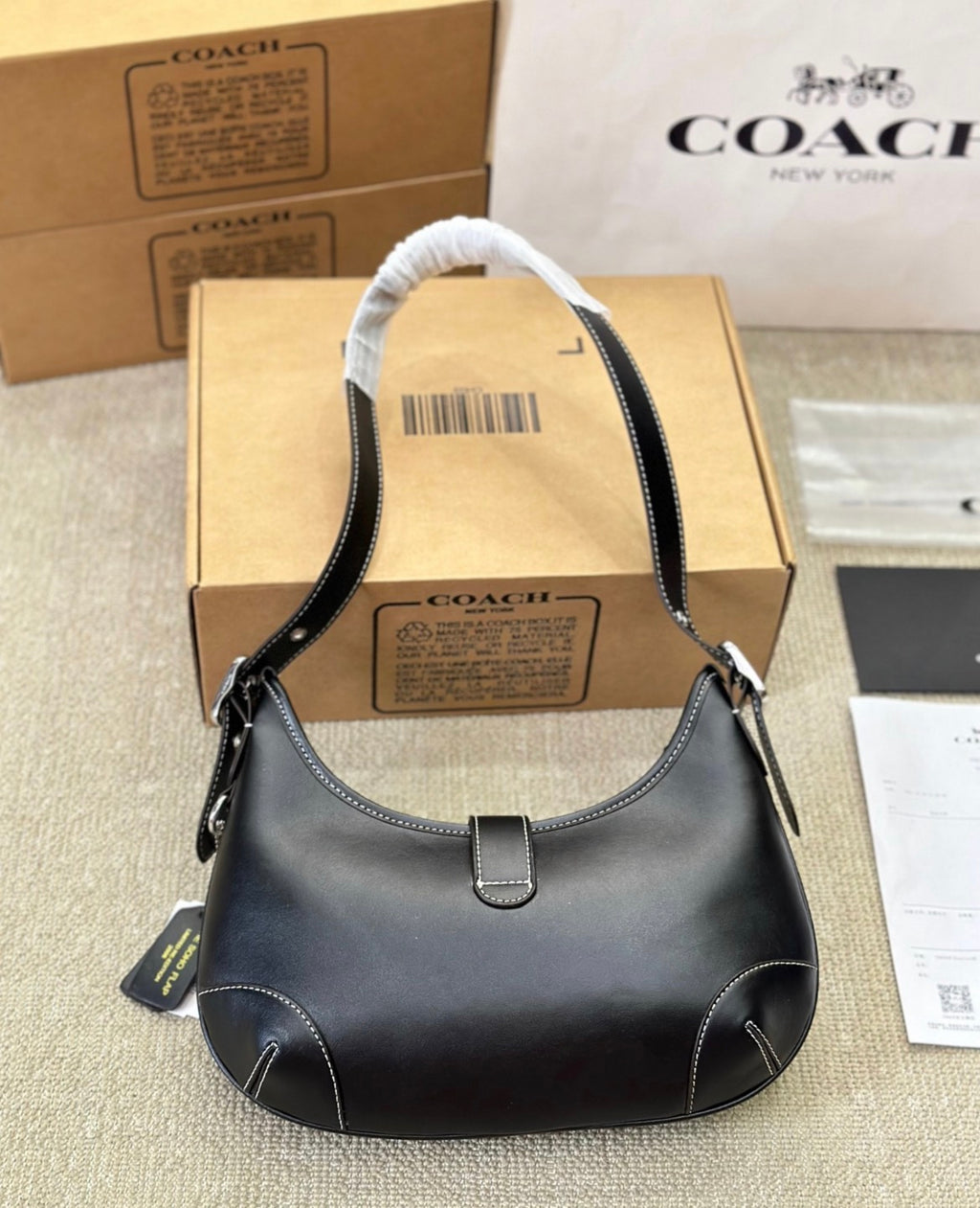 Coach Black Leather Shoulder Bag with Silver Hardware