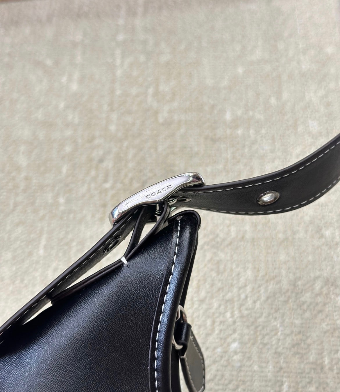 Coach Black Leather Shoulder Bag with Silver Hardware