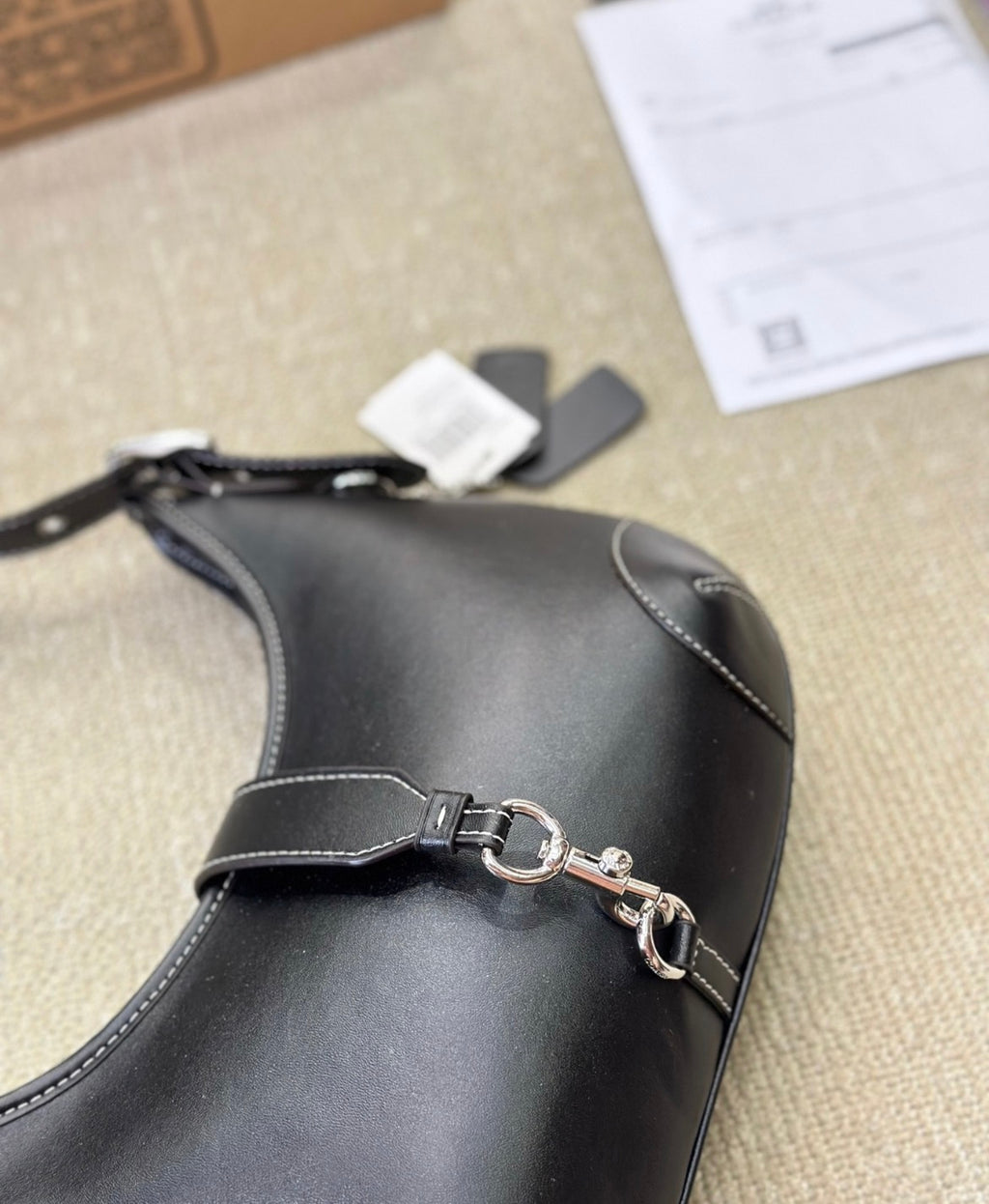 Coach Black Leather Shoulder Bag with Silver Hardware