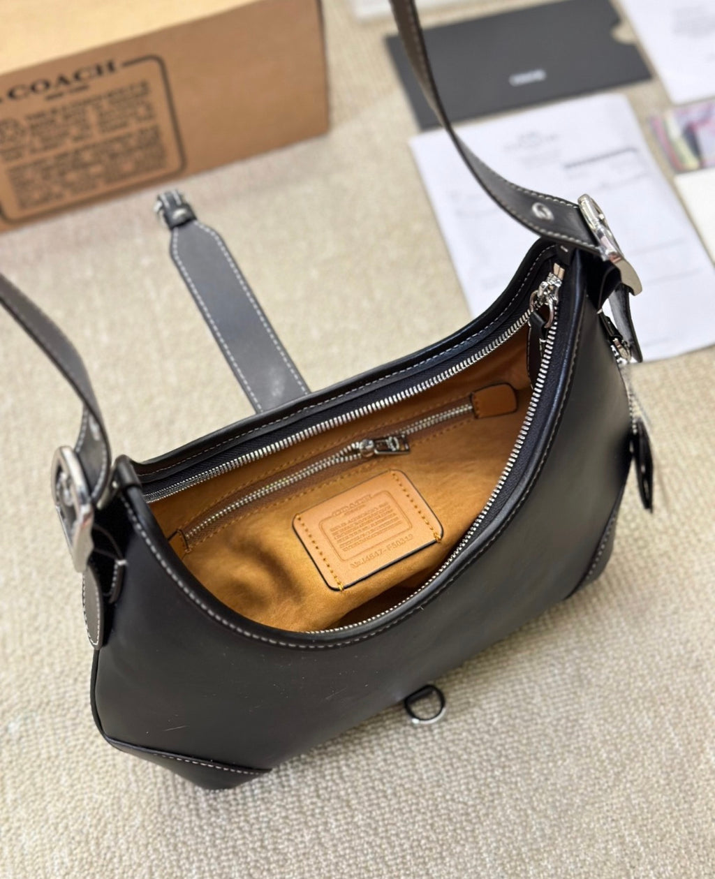 Coach Black Leather Shoulder Bag with Silver Hardware