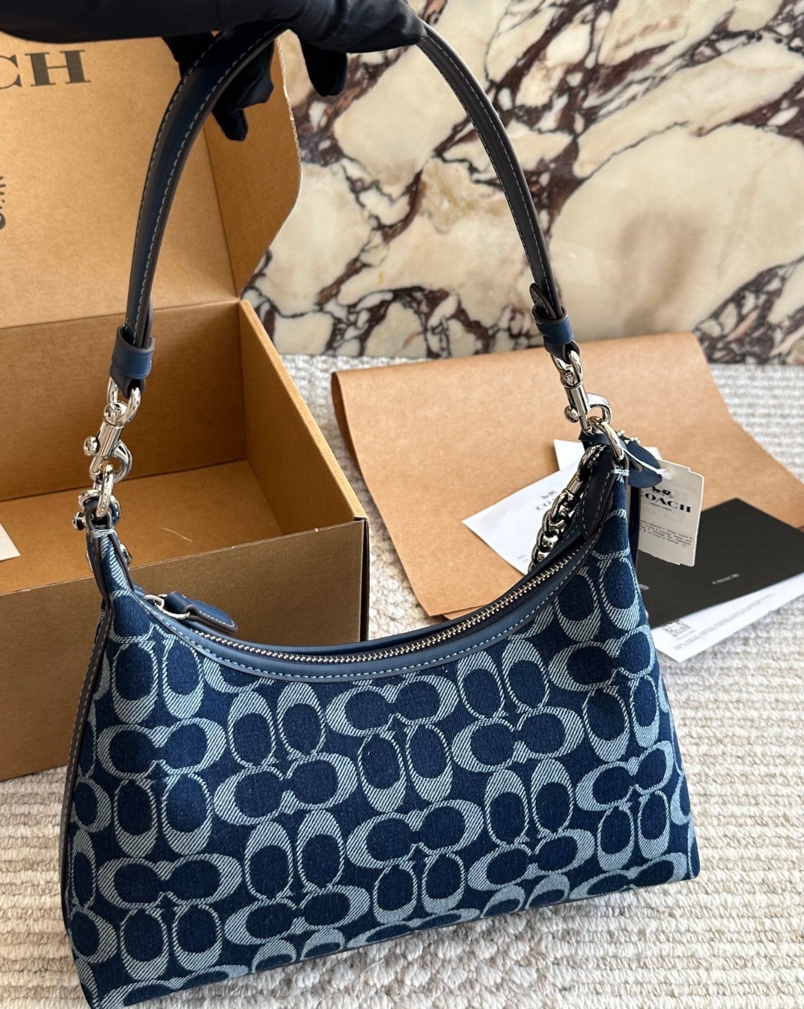 Coach Denim Signature Hobo Shoulder Bag – Blue Jacquard