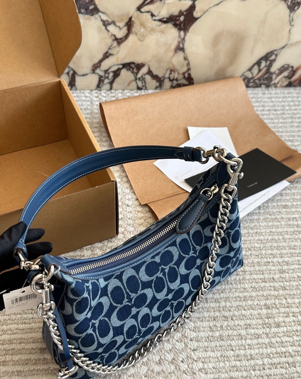 Coach Denim Signature Hobo Shoulder Bag – Blue Jacquard