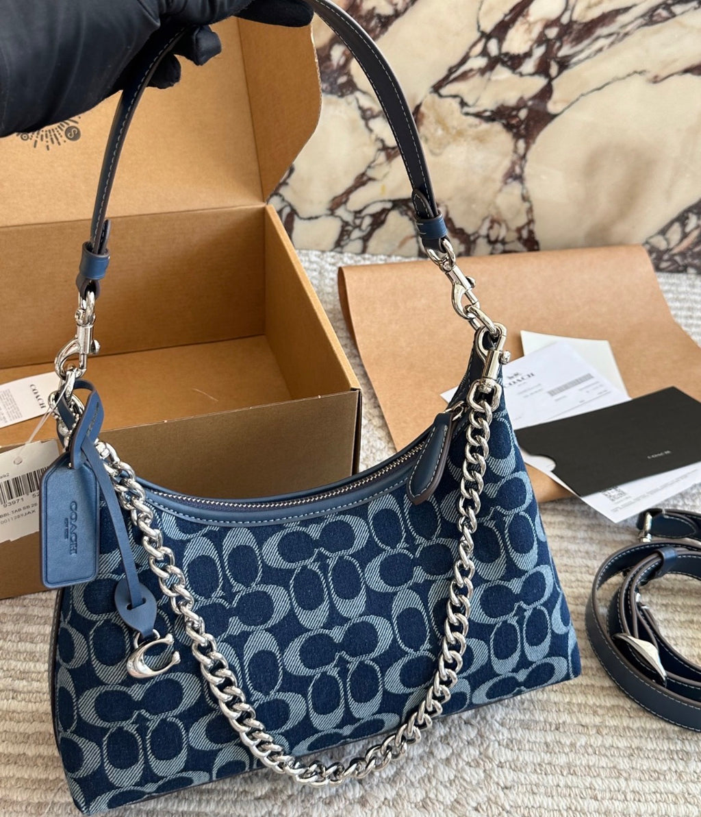 Coach Denim Signature Hobo Shoulder Bag – Blue Jacquard