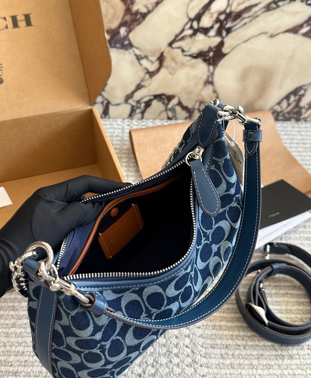 Coach Denim Signature Hobo Shoulder Bag – Blue Jacquard