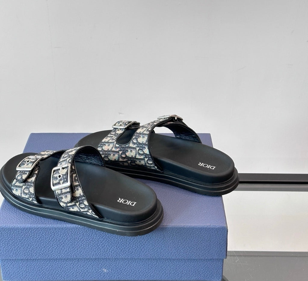 Dior Aqua Sandal Beige Black Dior Oblique Jacquard with Gold Hardware