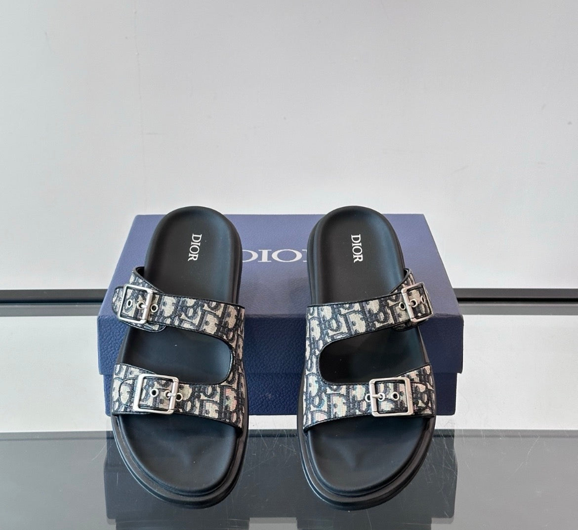 Dior Aqua Sandal Beige Black Dior Oblique Jacquard with Gold Hardware