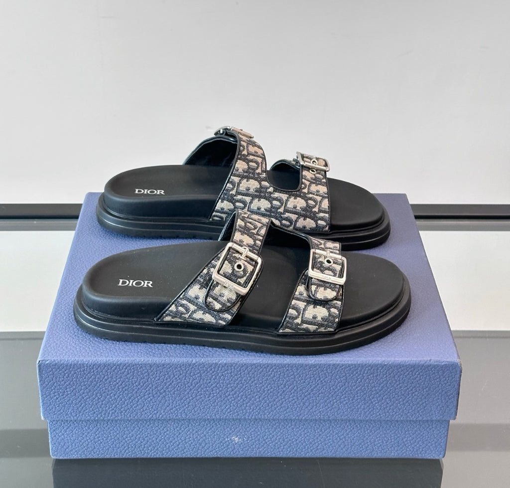 Dior Aqua Sandal Beige Black Dior Oblique Jacquard with Gold Hardware