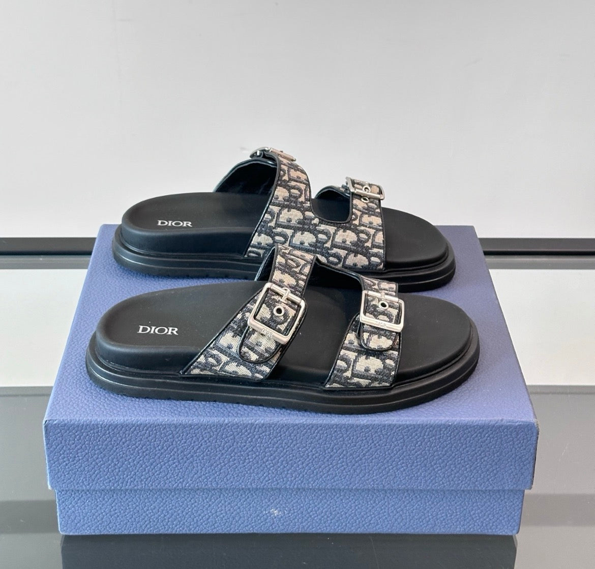 Dior Aqua Sandal Beige Black Dior Oblique Jacquard with Gold Hardware