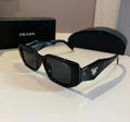 Prada Black Geometric Rectangular Sunglasses with Smoke Lenses