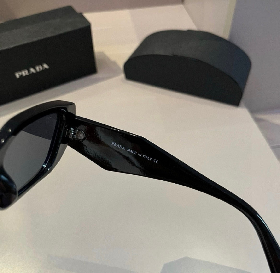 Prada Black Geometric Rectangular Sunglasses with Smoke Lenses