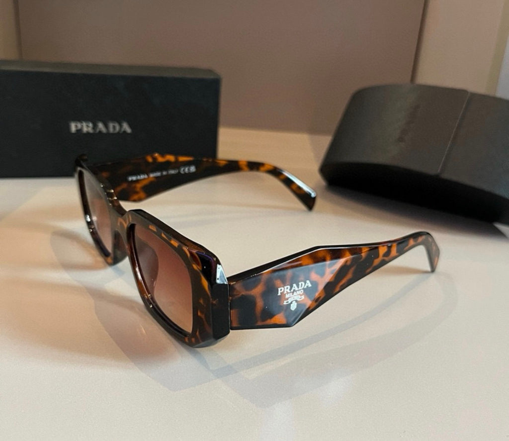 Prada Tortoise Rectangular Sunglasses with Brown Gradient Lenses