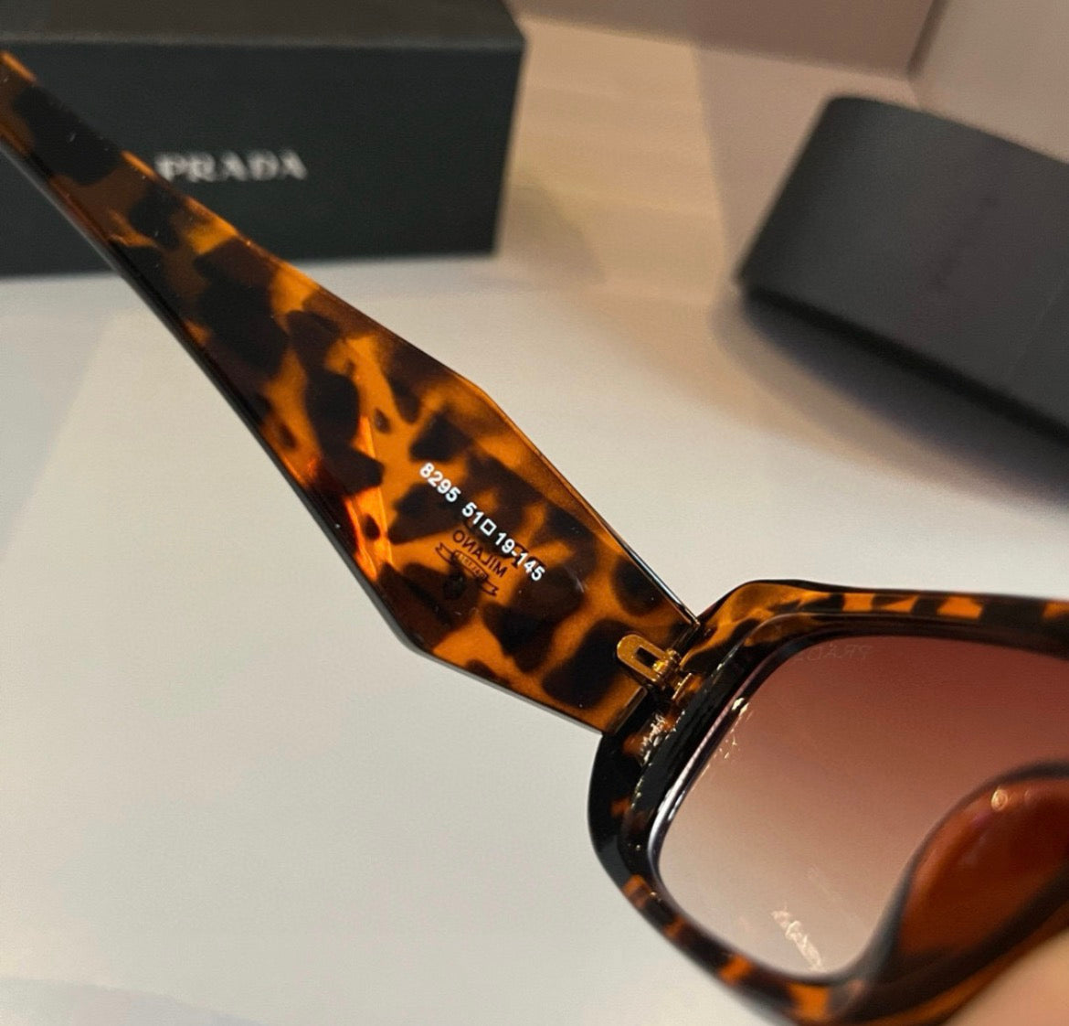 Prada Tortoise Rectangular Sunglasses with Brown Gradient Lenses