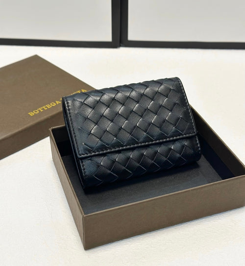 Bottega Veneta Black Intrecciato Leather Accordion Wallet