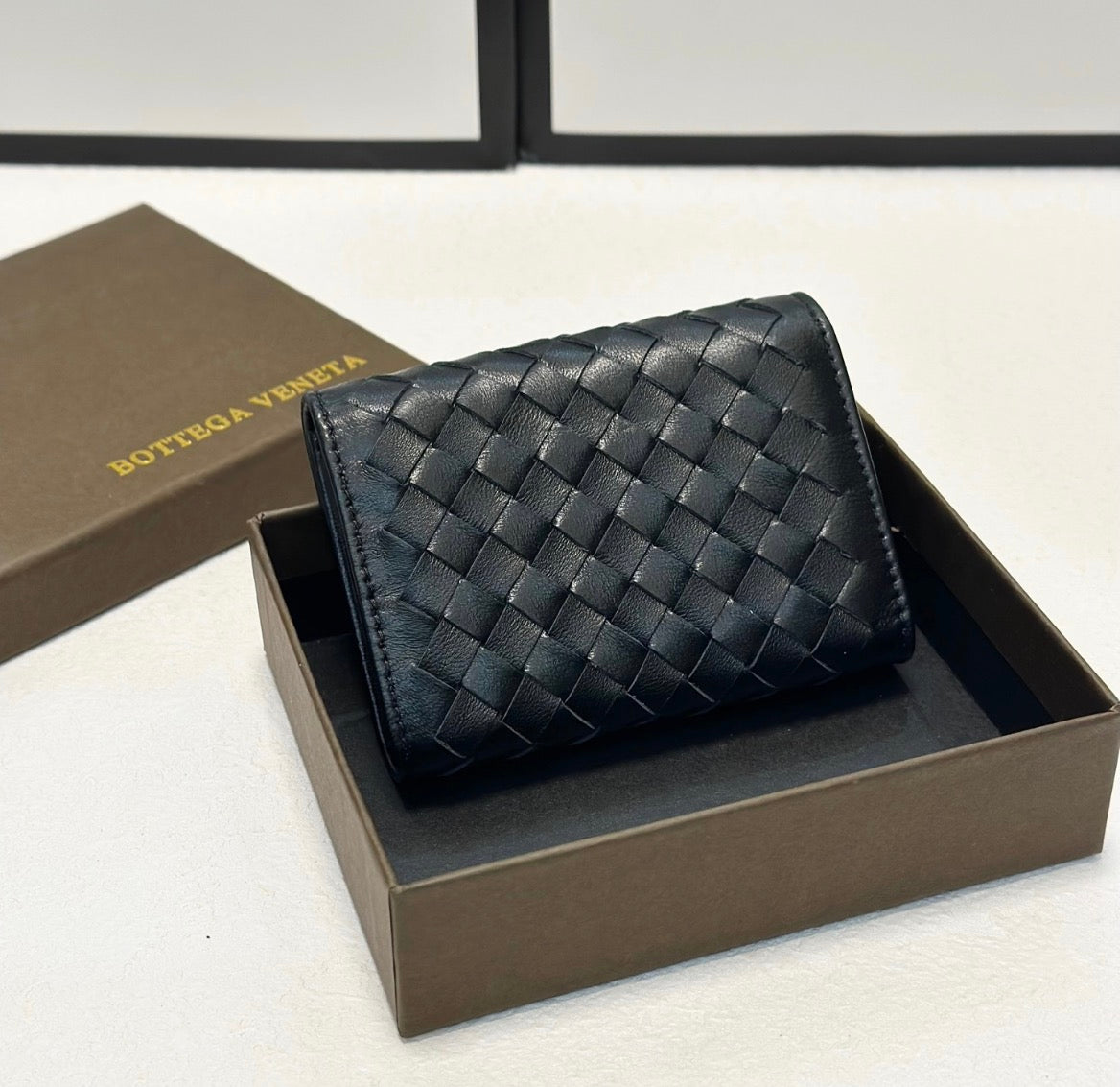 Bottega Veneta Black Intrecciato Leather Accordion Wallet