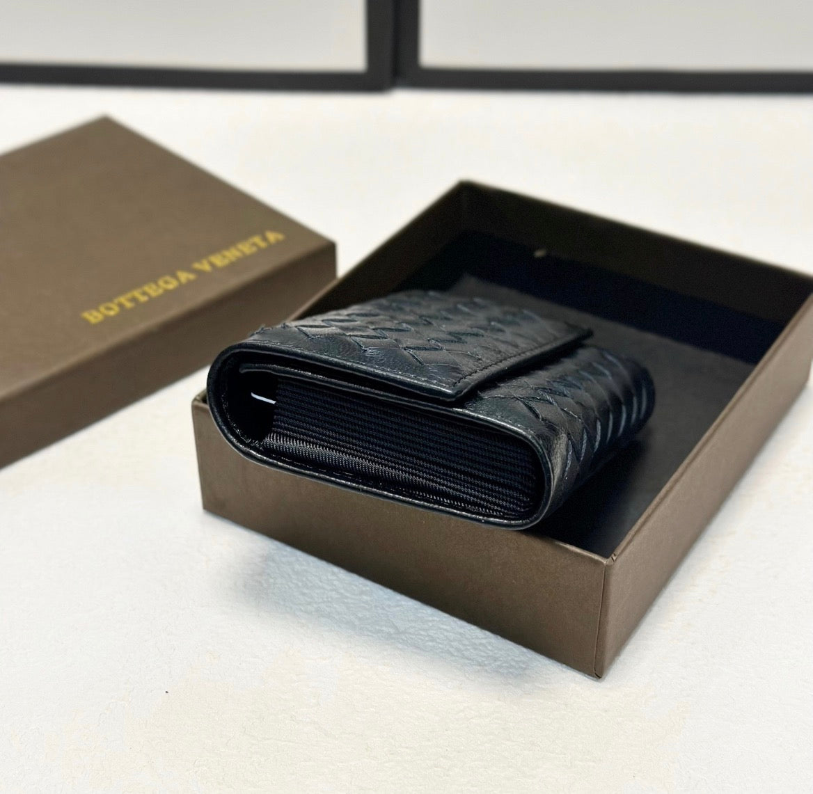 Bottega Veneta Black Intrecciato Leather Accordion Wallet
