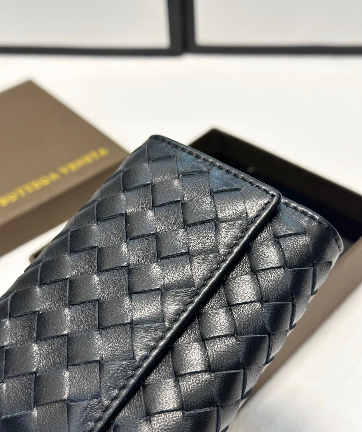 Bottega Veneta Black Intrecciato Leather Accordion Wallet