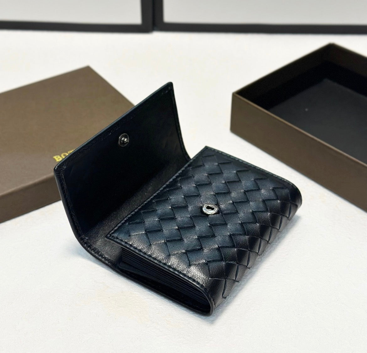 Bottega Veneta Black Intrecciato Leather Accordion Wallet