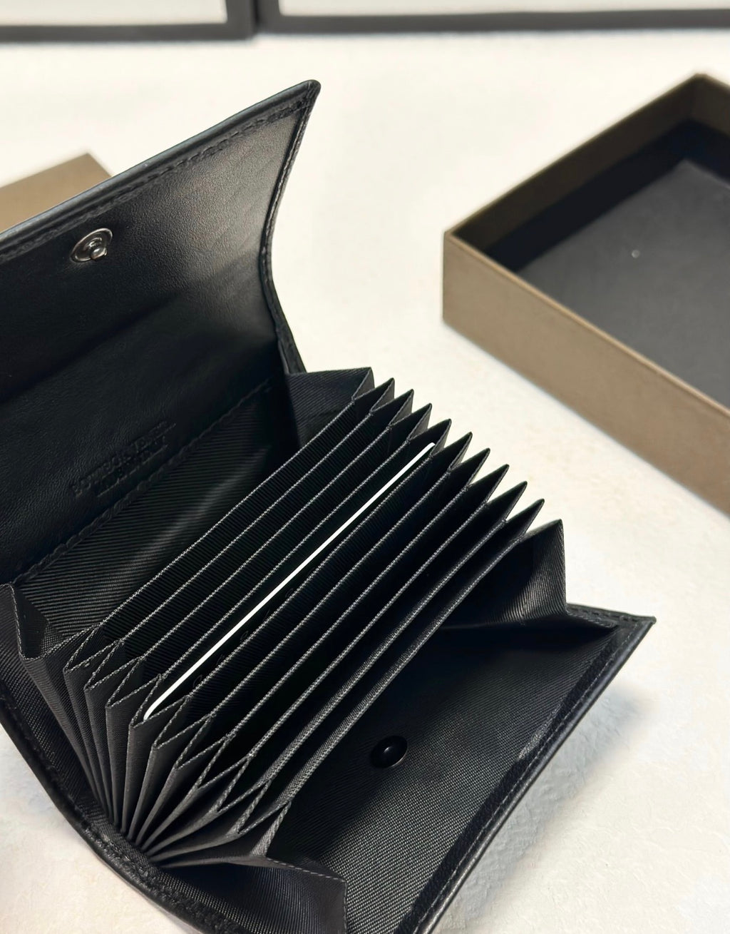 Bottega Veneta Black Intrecciato Leather Accordion Wallet
