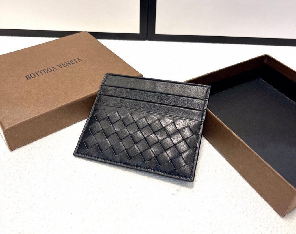 Bottega Veneta Black Intrecciato Leather Card Holder